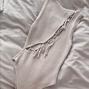 Maniere De Voir Ribbed Lace-Up Bodysuit - Beige